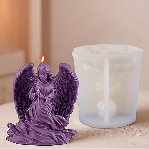 Molde de vela en espiral de onda de silicona con forma de ángel María de ala grande, moldes de fundición de resina de silicona para velas, resina y
