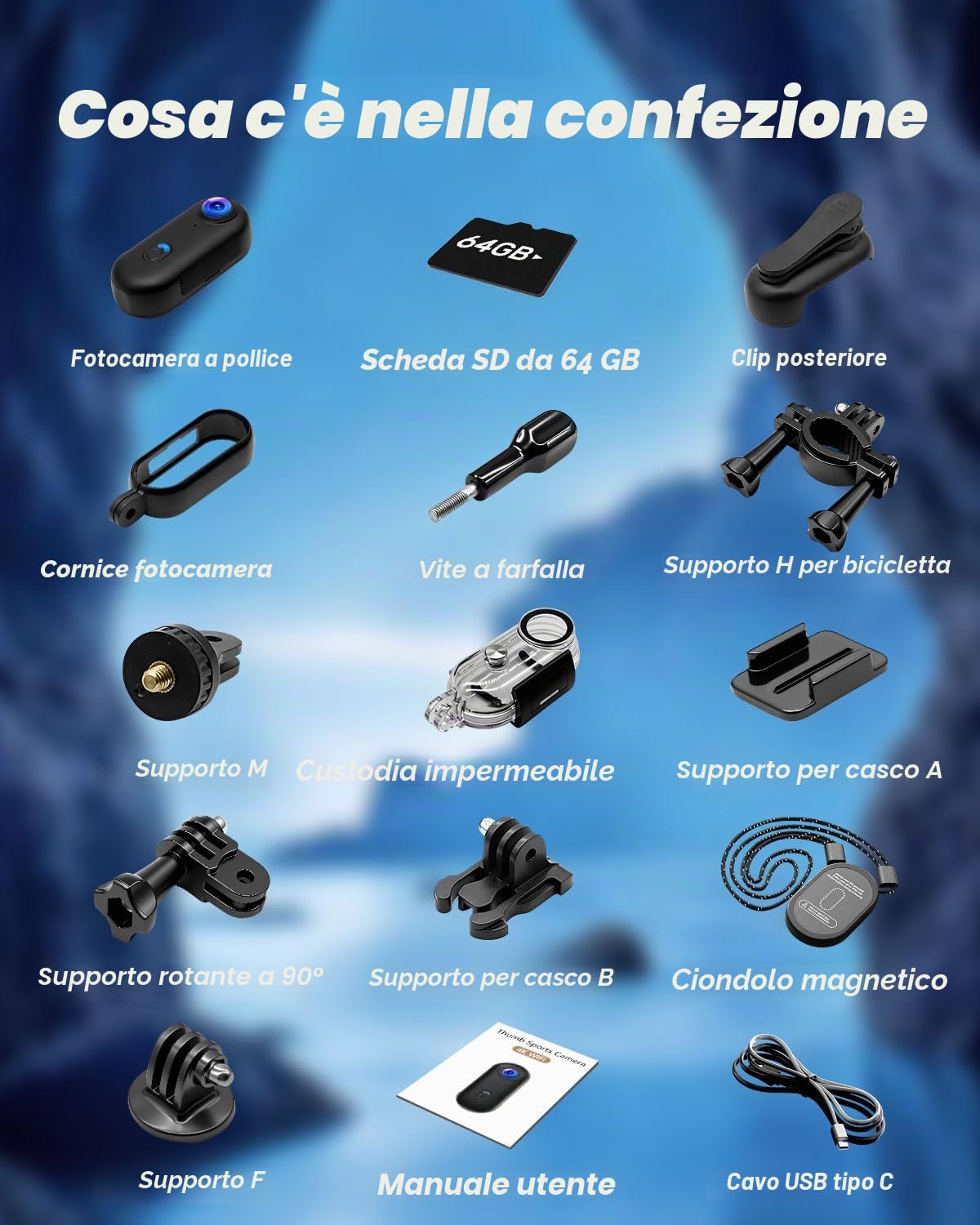 Mini Action Cam 4K Con Scheda da 64 GB, Body Cam WIFI Magnetica, a Mani Libere, POV con Clip Ruotabile a 360°, Custodia Impermeabile per Passeggiate con Animali Domestici, Bicicletta, Vlog