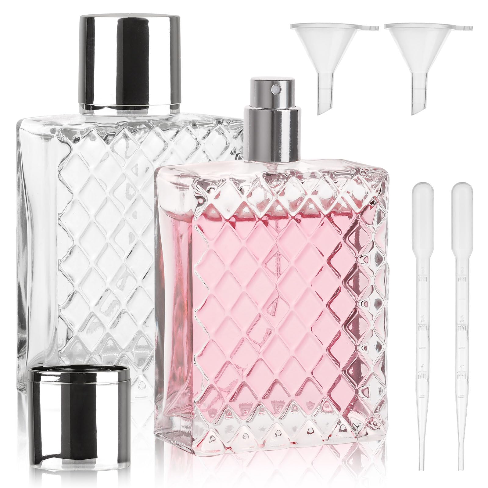 Deepton Parfum Flakon Leer 100 ml, 2 Stück Parfümzerstäuber Nachfüllbar, Parfüm Abfüller für Damen und Herren, Parfum Zerstäuber für Unterwegs, mit Pipetten und Trichter für Parfüm, Reisen Kosmetik