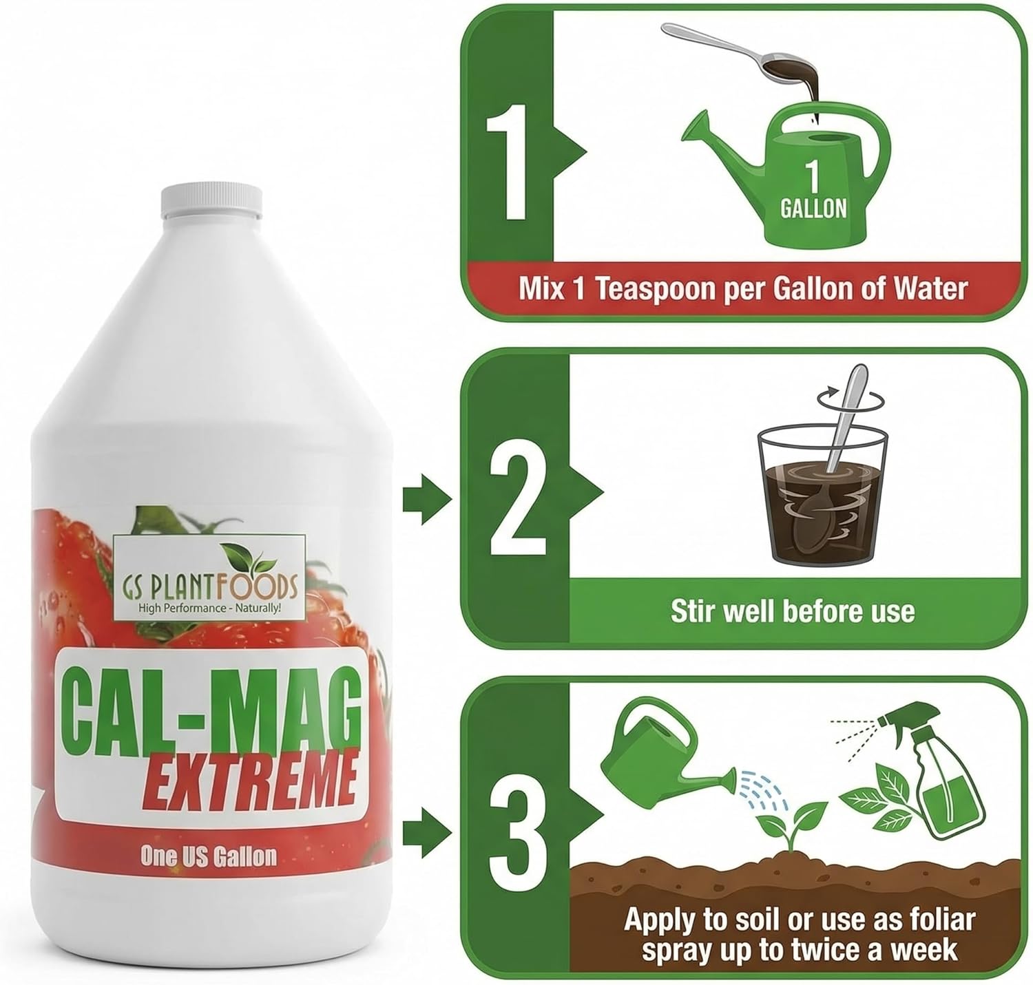 GS Plant Foods Cal-Mag Extreme Liquid 1 Gallon Fertilizer with Calcium, Magnesium, Iron and Sulfur Supplement, Corrects Secondary Nutrient & Trace Element Deficiencies, N-P-K of 2-0-0