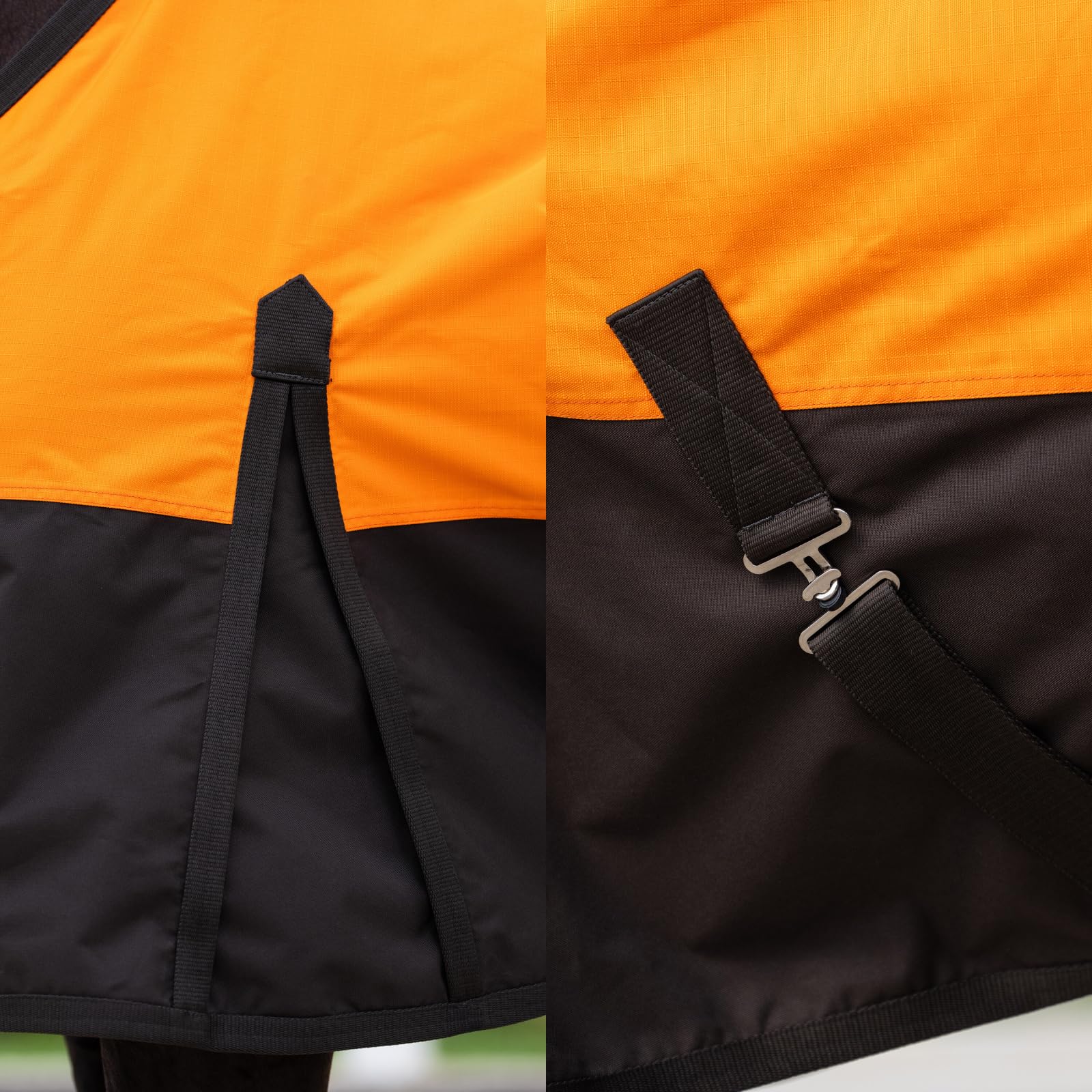 Imperial Riding - Outdoordecke High Neck 600D IRHCustomized – Regendecke – strapazierfähige & wasserdichte Weidedecke mit Baumwollfutter – Pferdedecke in Orange/Dark Brown – 145cm