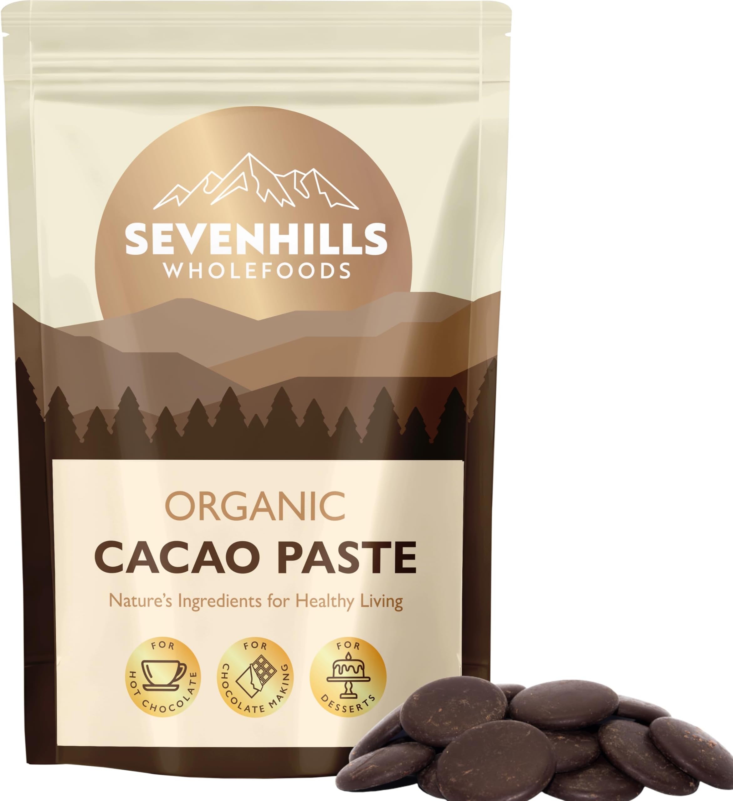 Organic Cacao Paste (Liquor, Mass) Wafers/Discs 500g for Hot Chocolate & Baking, Unsweetened, Buttons, Drops