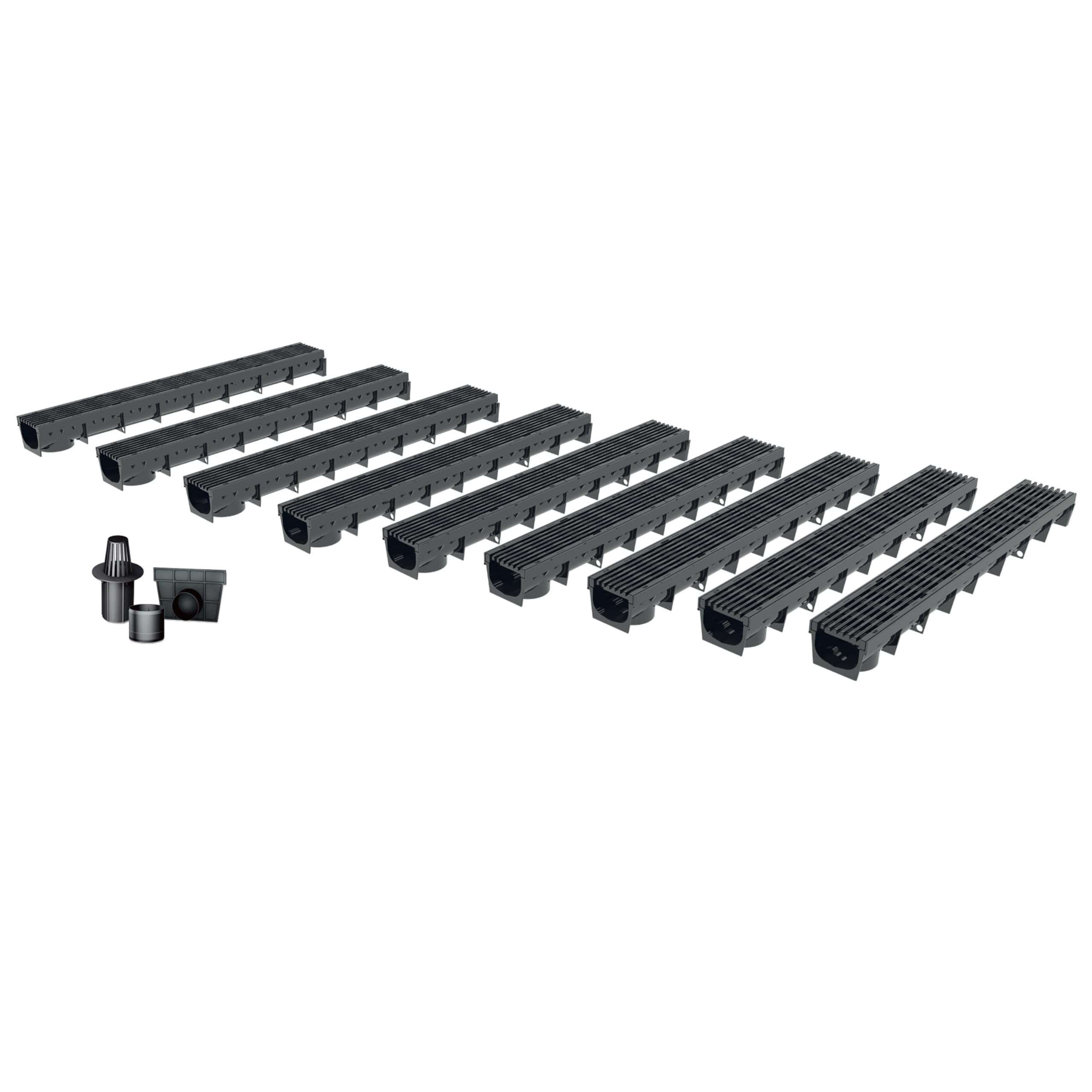 Caniveau extérieur MEAPARK pack de 9 avec grille noir en plastique pour drainage