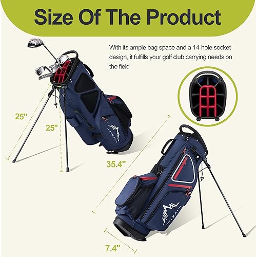 Miniatura 10 de Bolsa de golf de 14 vías, bolsas de golf para hombres con soporte, divisores superiores ergonómicos con 10 bolsillos para palos de golf