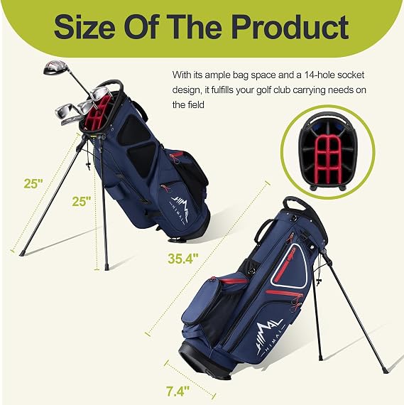 GoHimal 14-Way Lightweight Golf Stand Bag with Multiple Pockets | Golf Bags for Men with Auto-Stand, Smart Storage with 10 Pockets, Ergonomic Padded Straps, Cooler Pocket, Rain Hood