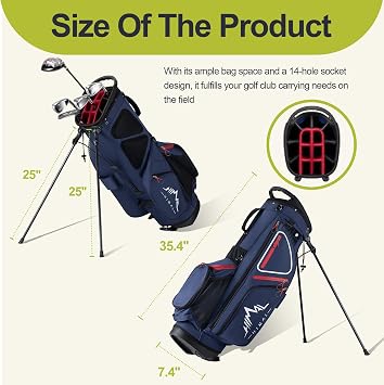 GoHimal 14-Way Lightweight Golf Stand Bag with Multiple Pockets | Golf Bags for Men with Auto-Stand, Smart Storage with 10 Pockets, Ergonomic Padded Straps, Cooler Pocket, Rain Hood