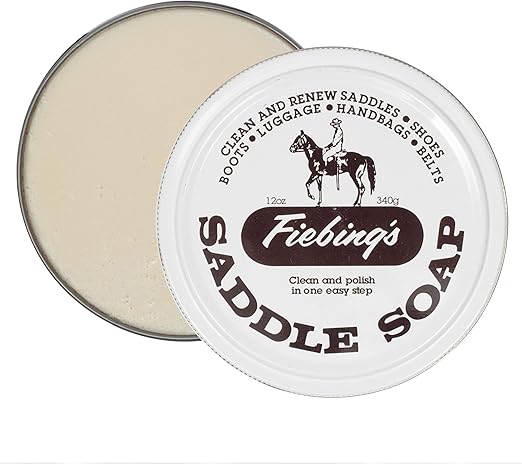 Fiebing's White Saddle Soap for Leather (12 oz Tin) - Leather Cleaner & Conditioner to Soften, Protect & Restore Leathercraft - Leather Soap for Car Seat, Couch, Shoe, Purse, Boot, Bag, & Saddles