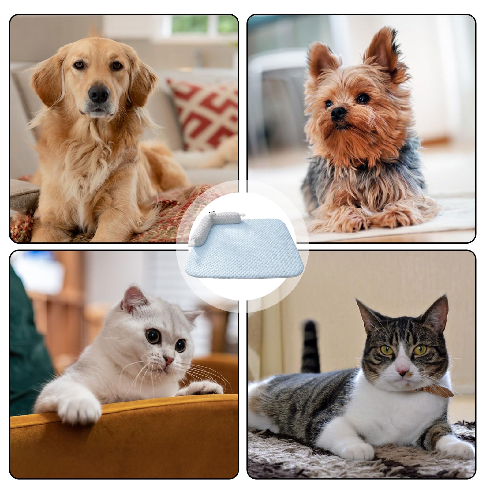 Tapis rafraîchissant pour chiens et chats - Lit lavable avec oreiller en forme de U - Tapis rafraîchissant pour chiens et chats (65 x 50 cm)