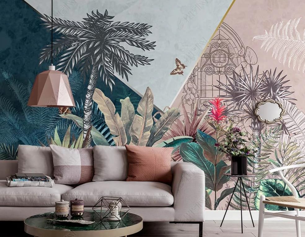 Papier peint intissé jungle tropicale mural lavable et facile à poser