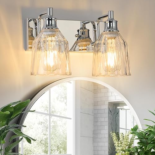 2 lámparas de baño modernas cromadas para baño, accesorios de iluminación sobre espejo con pantalla de vidrio grueso para armario, dormitorio,
