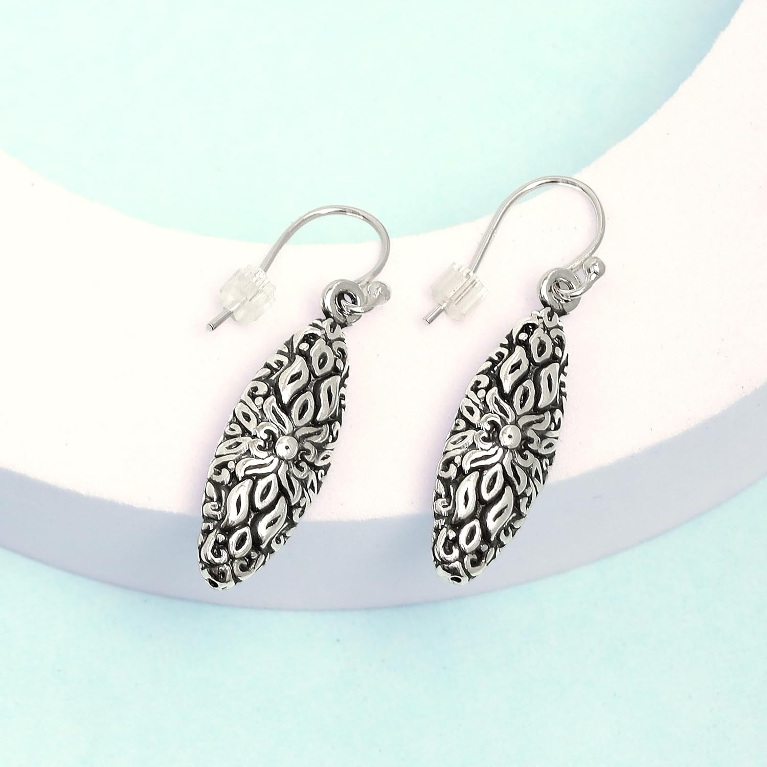 Charmsy 925 Sterling Silver Light-Weight Antique Filigree Teardrop Drop Earrings for Women - Image 3