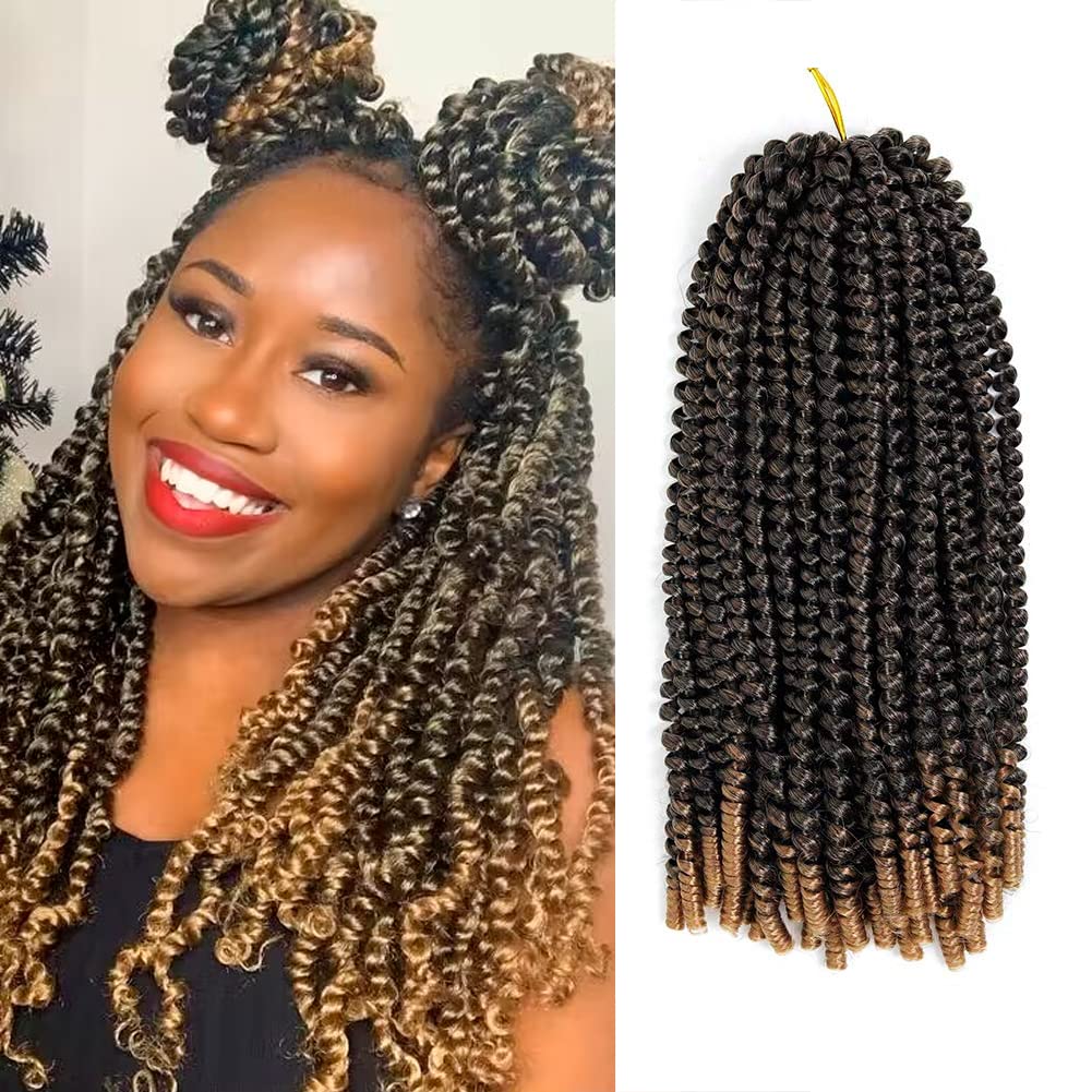 Spring Twist Hair 14 Inch 6 packs DIY spring twist braiding hair Ombre Colors Bob Spring Twist Crochet Hair Synthetic Fiber Fluffy Hair Extensions (14