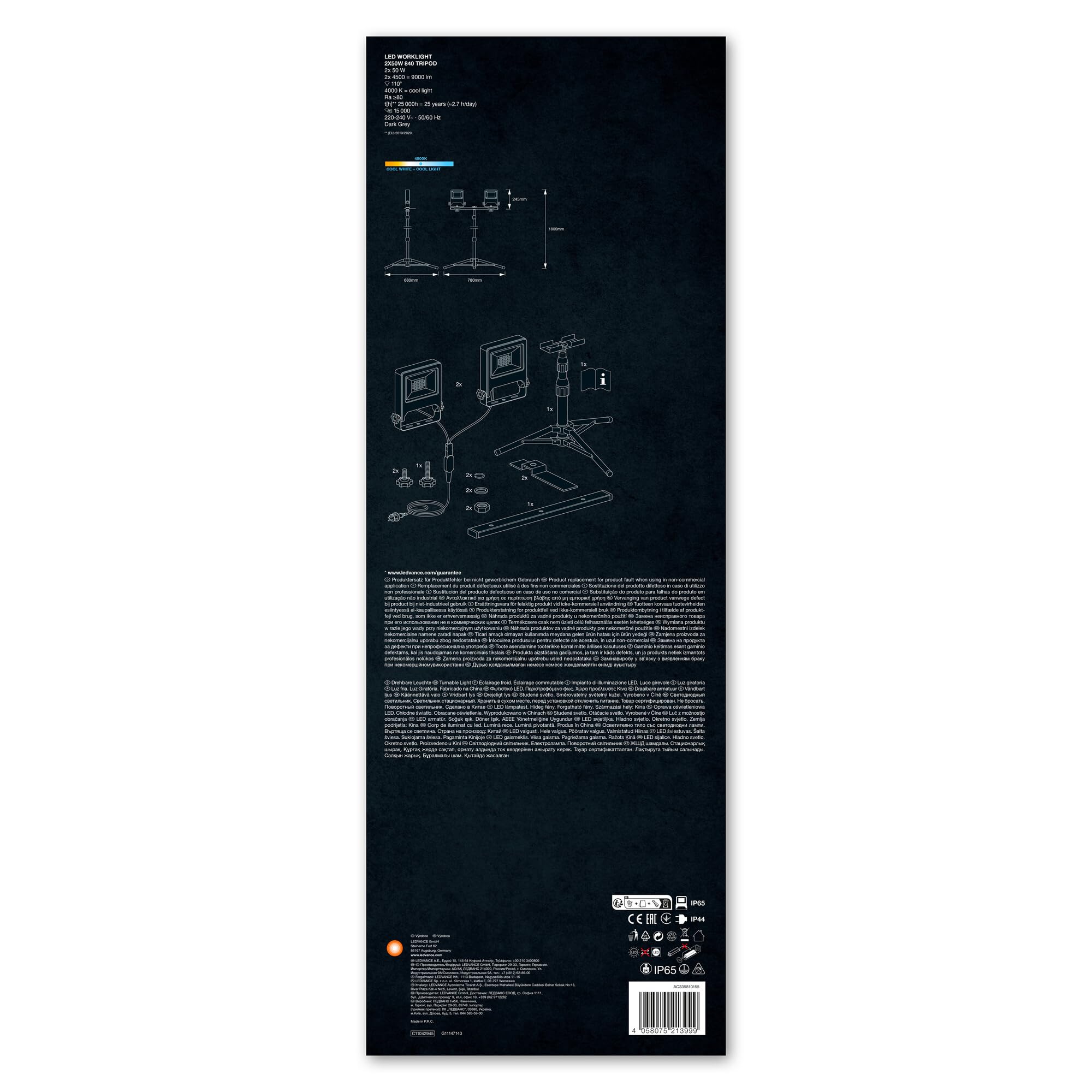 Ledvance Światło Robocze Led, Pomarańczowy/Szary, 2 x 50W