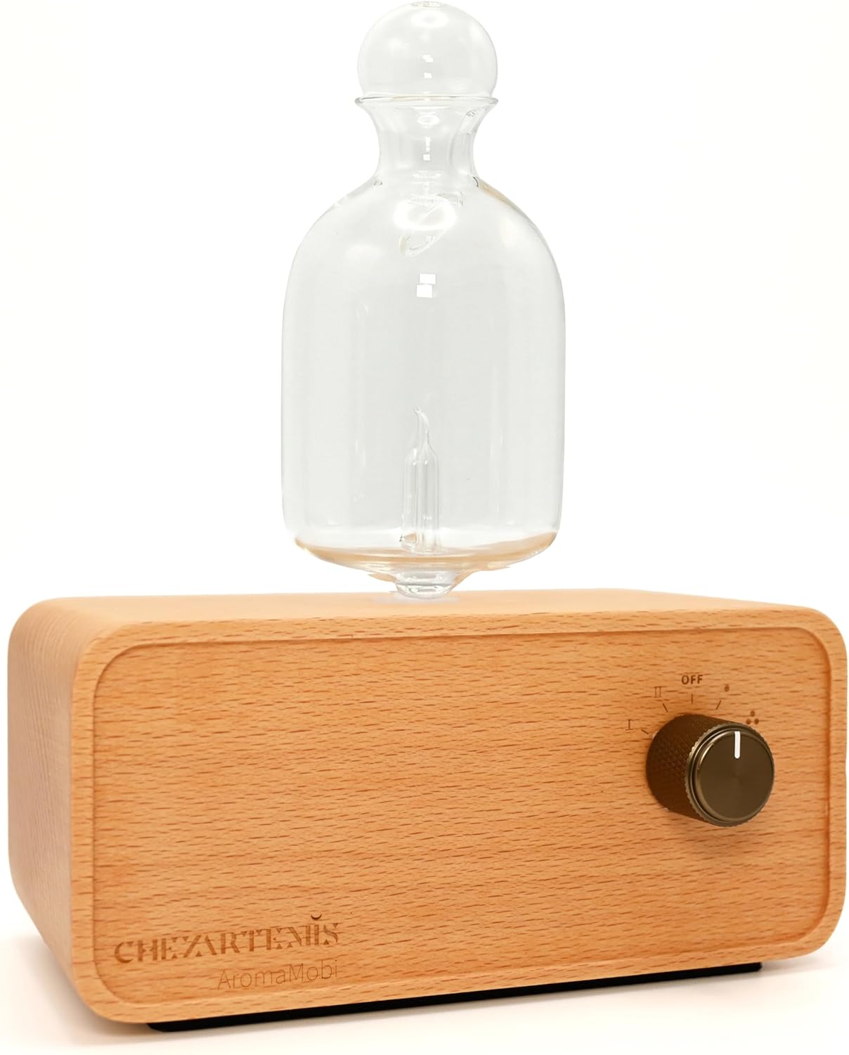 Aria Waterless Diffuser for Essential Oils, Retro Glass Nebulizing Diffuser with Solid Wood Base, Cordless Aromatherapy Dispenser for Large Room, Rechargeable for Home Office Yoga, LED & Timer