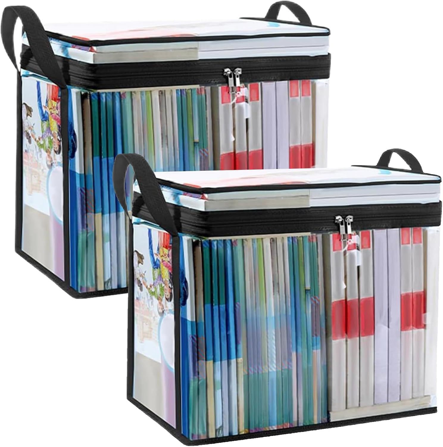 siawadeky 収納ボックス 透明 コミック 収納ケース 2個セット 透明 ブックケース 防水 ホコリ 汚れ 対策 大容量 多機能 3辺開き 折りたたみ ハンドル付き 立て式 ぬいぐるみ 衣類 漫画 本 雑貨 小物収納