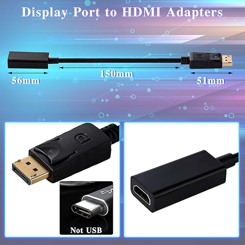 Miniatura 2 de Chuangdi Paquete de 20 adaptadores DisplayPort a HDMI unidireccionales DP a HDMI, cable de pantalla macho a hembra para puerto DP estándar,