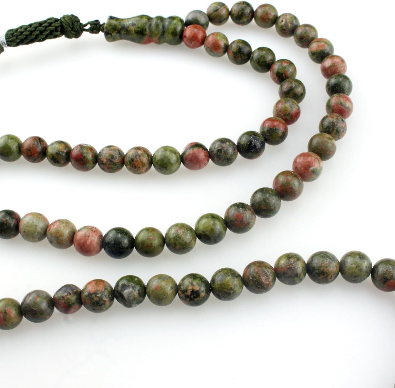 beirunde Muslims Islamic Dhikr 99 Tasbeeh Tasbih Prayer Beads, Flower Green Stone Beads with Tassel - Image 4