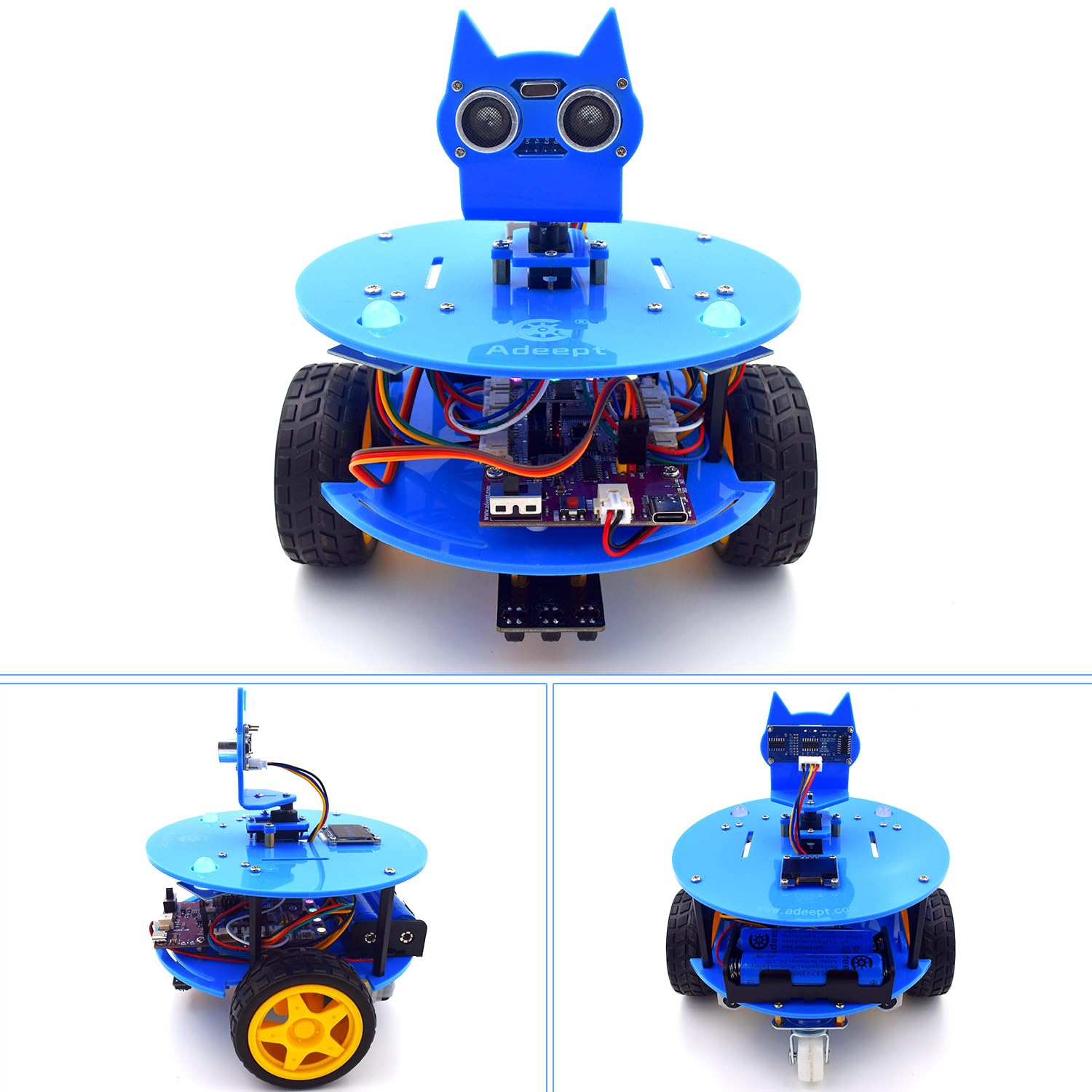 Adeept Smart Car Kit(Compatible with Arduino IDE), Line Tracking, Obstacle Avoidance, OLED Display, Ultrasonic Sensor, Wireless Remote Control, DIY Stem Educational Robot Car Kit (Blue)