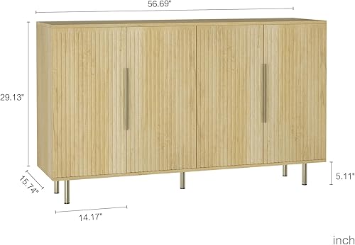 Miniatura 2 de Mueble de buffet moderno con almacenamiento aparador de madera estriado con estantes ajustables - Mesa de consola de mediados de siglo Credenza y