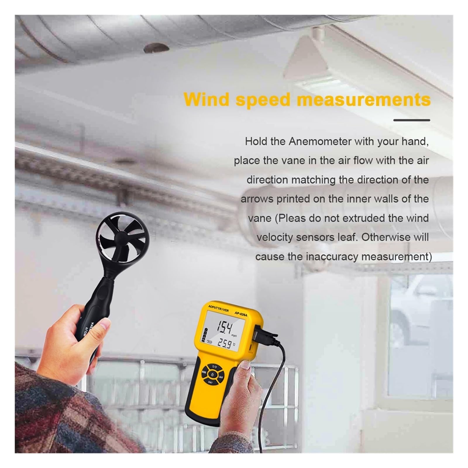 Anemómetro, Anemómetro digital del medidor de velocidad del viento for la velocidad del aire, temperatura del flujo de aire, máx./promedio/corriente