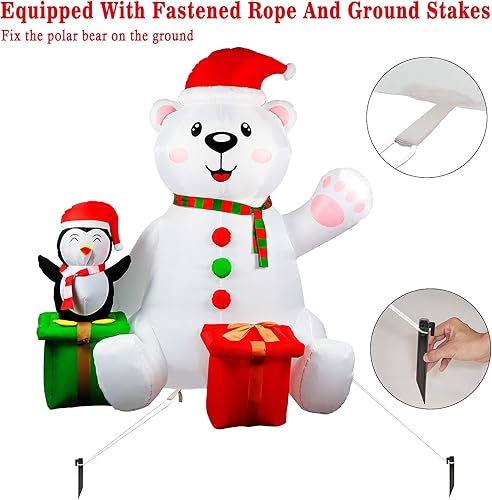 Miniatura 6 de GUDELAK Decoraciones inflables de Navidad de 6 pies para exteriores, con luz LED, oso polar y pingüino, decoraciones inflables de Navidad para