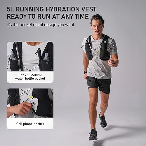Miniatura 3 de N NEVO RHINO Running Hydration Vest with 1.5L Water Bladder & Dual 500ml Soft Flask for Men Women,Adjustable Lightweight 5L Water Backpack for