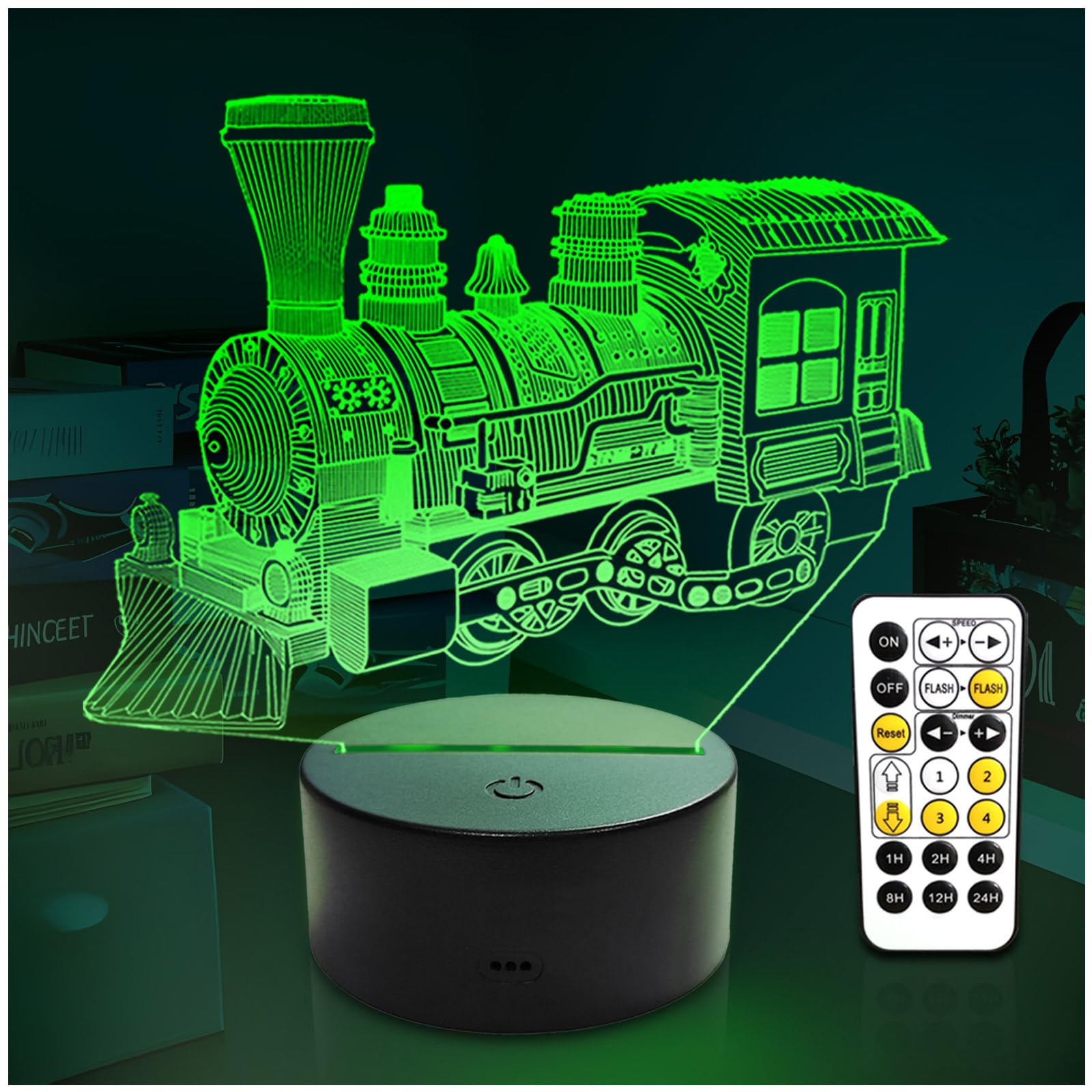 YODAFOOR Kids Steam Train Gifts Night Light, Multi Colors Change Dimmable Remote Timer Control Night Lamp for Kids Boys Teens, Bedroom Table Train