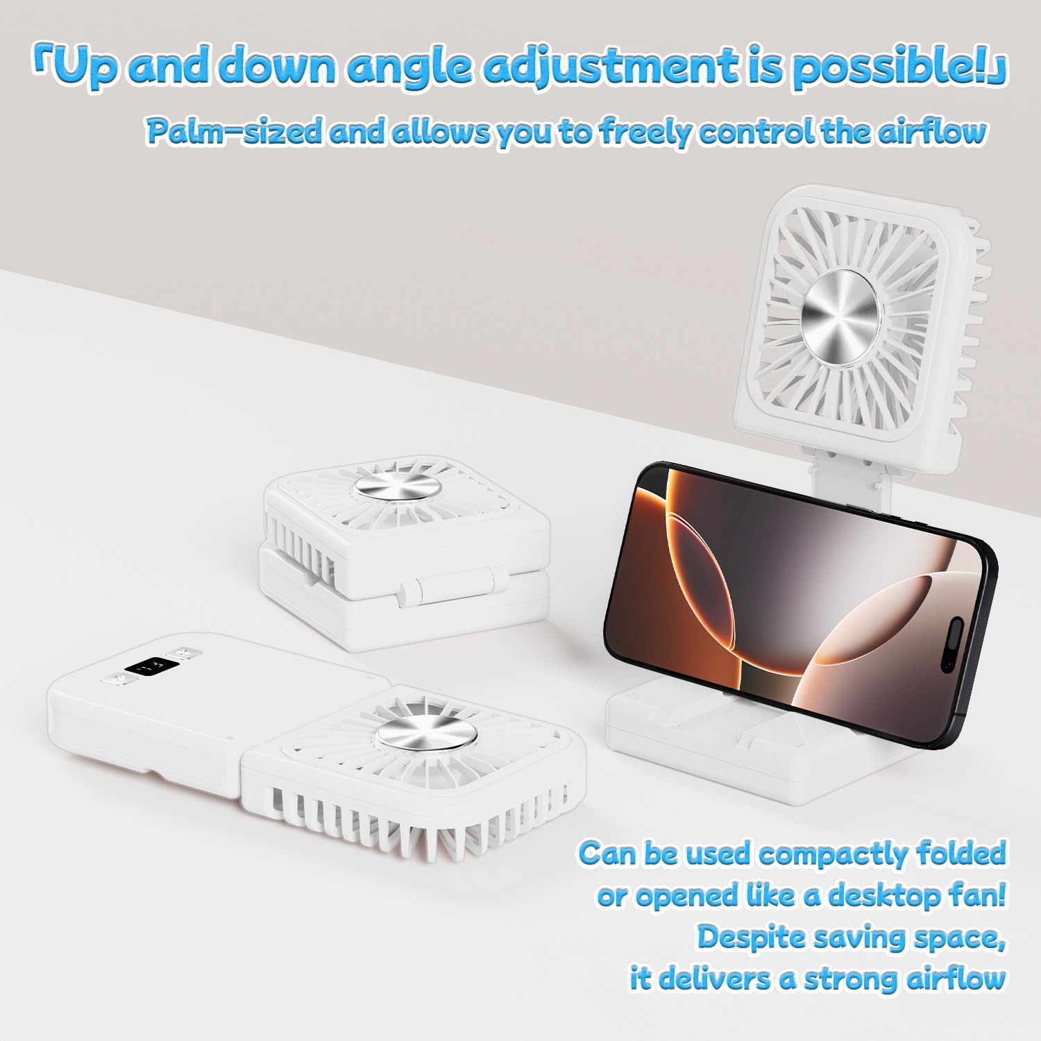 Handheld Portable Fan with Ice Cooler,6 in 1 7000mAh USB Rechargeable Foldable Personal Hand Held Fan,Power Bank, LED Display, 5 2 Speeds for Travel/Summer/Concerts/Lash, Gifts for Men Women