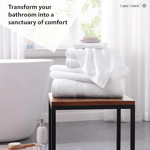 Miniatura 3 de LANE LINEN Juego de toallas de baño blancas para baño, 100% algodón, 6 piezas, colección de hotel, súper suave, juego de 2 toallas de mano, juego de