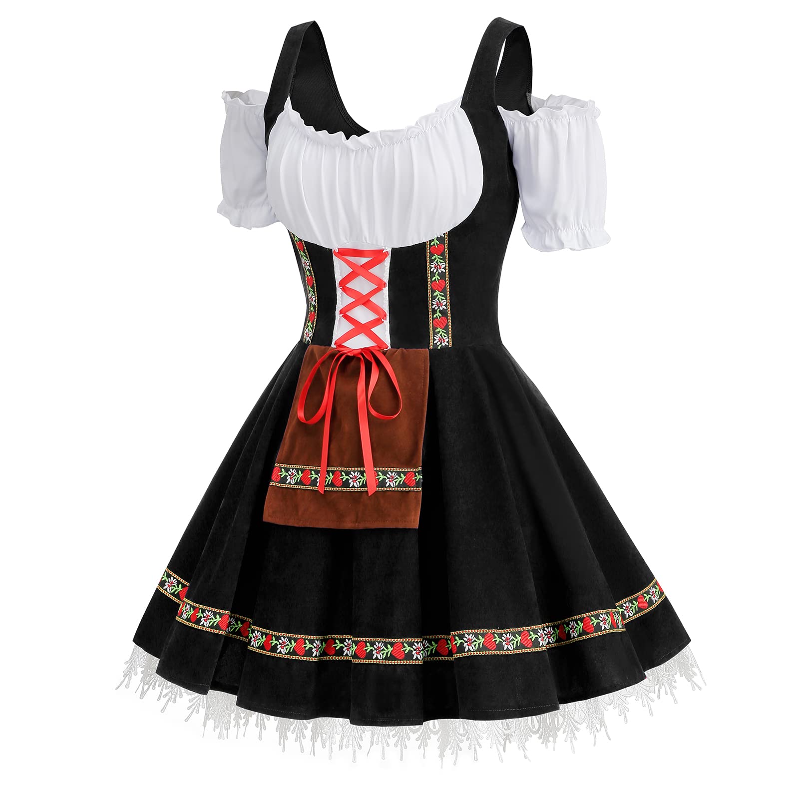maxToonrain Oktoberfest Outfit Female,Women's German Beer Bavarnian Traditional Short Sleeve Off Shoulders Halloween Costume Fancy Maid Dress for Womens(Black XL) - Image 2