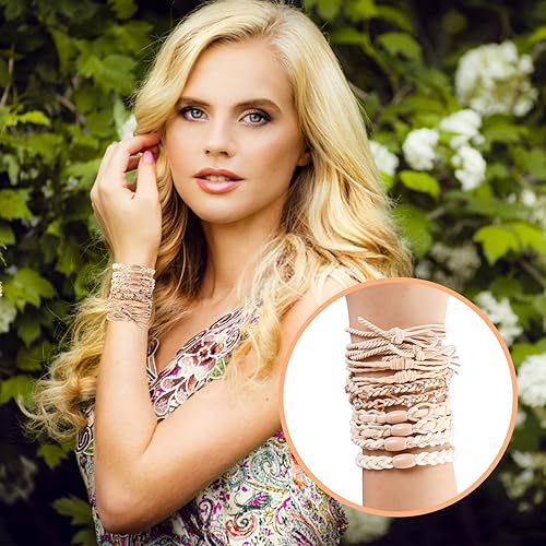 Miniatura 4 de Pulsera bohemia para el cabello, 20 unidades elásticas sin daños, accesorios para el cabello para niñas (negro y rosa)