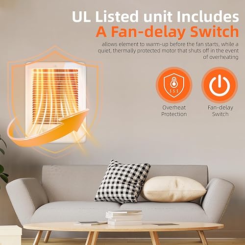 Miniatura 8 de Calentador de pared eléctrico mejorado con termostato (modelo CSC151TW, Parte 67509), 5120 BTU, 120 voltios, 1500 vatios, blanco
