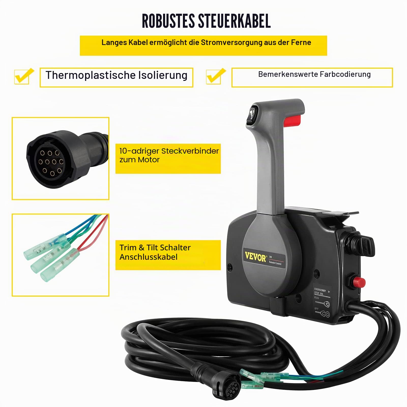 VEVOR Boot Drosselklappensteuerung Außenborder 703-48207-22-00 Fernbedienung Box +10 Pin Kabel Boot Steuerbox