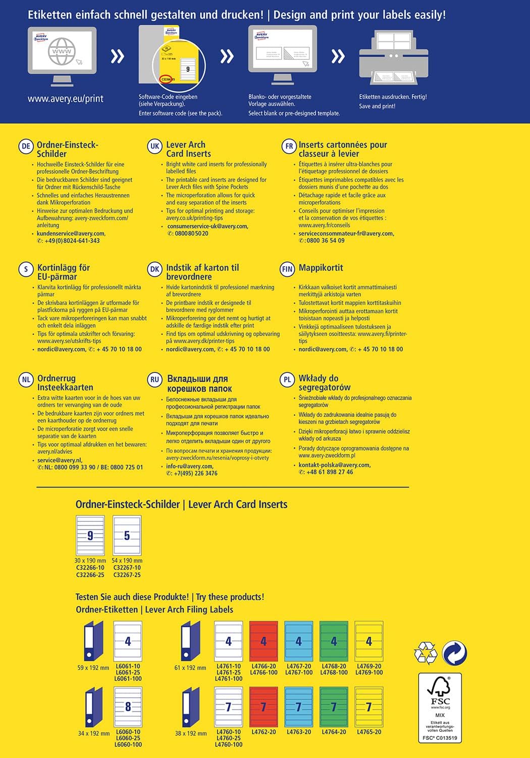 AVERY Zweckform C32267-10 Folder Spine Inserts (50 Spine Labels, 54 x 190 mm on A4, Printable Spine Labels for Inserting Microperforation, Ideal for Home Office) 10 Sheets, White