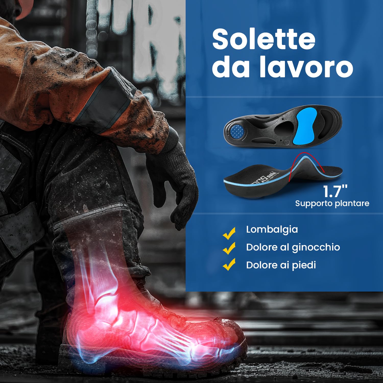 PCSsole Solette Gel Plantari Ortopediche, Solette Scarpe Antinfortunistiche per Sportive per Piede Piatto, Fascite Plantare, Dolore ai piedi, Soletta per Uomo e Donna
