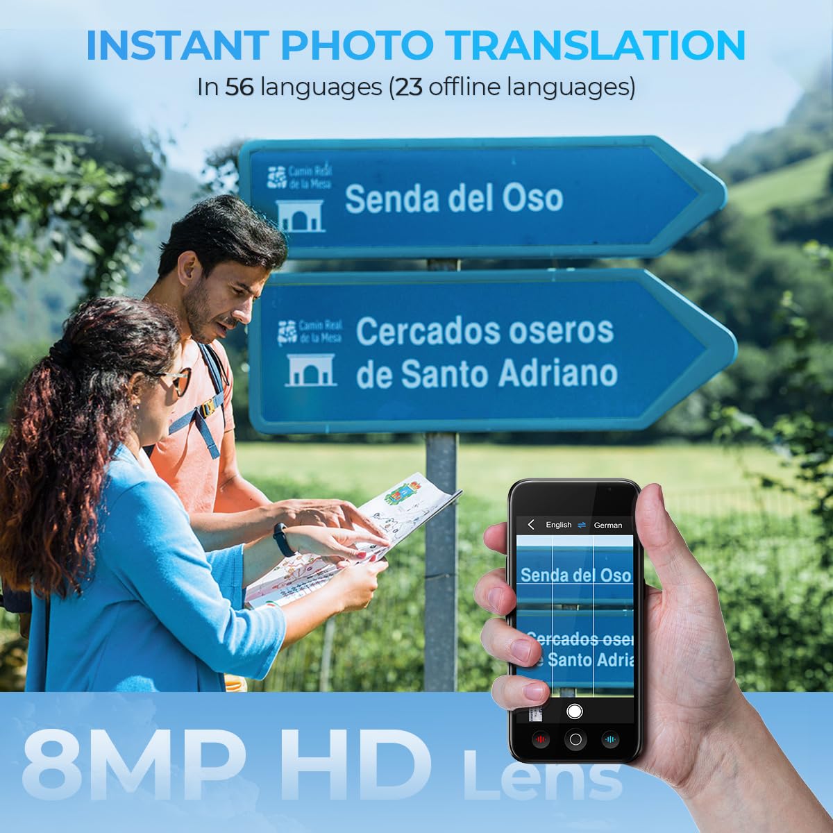 kentfaith Traduttore Vocale AI, 144 Lingue Online / 19 Offline, Traduzione Istantanea 0,2s, 98% Precisione, Touchscreen 5", Fotocamera 8MP, Foto/Testo/Voce, Viaggi/Studio/Affari -128G