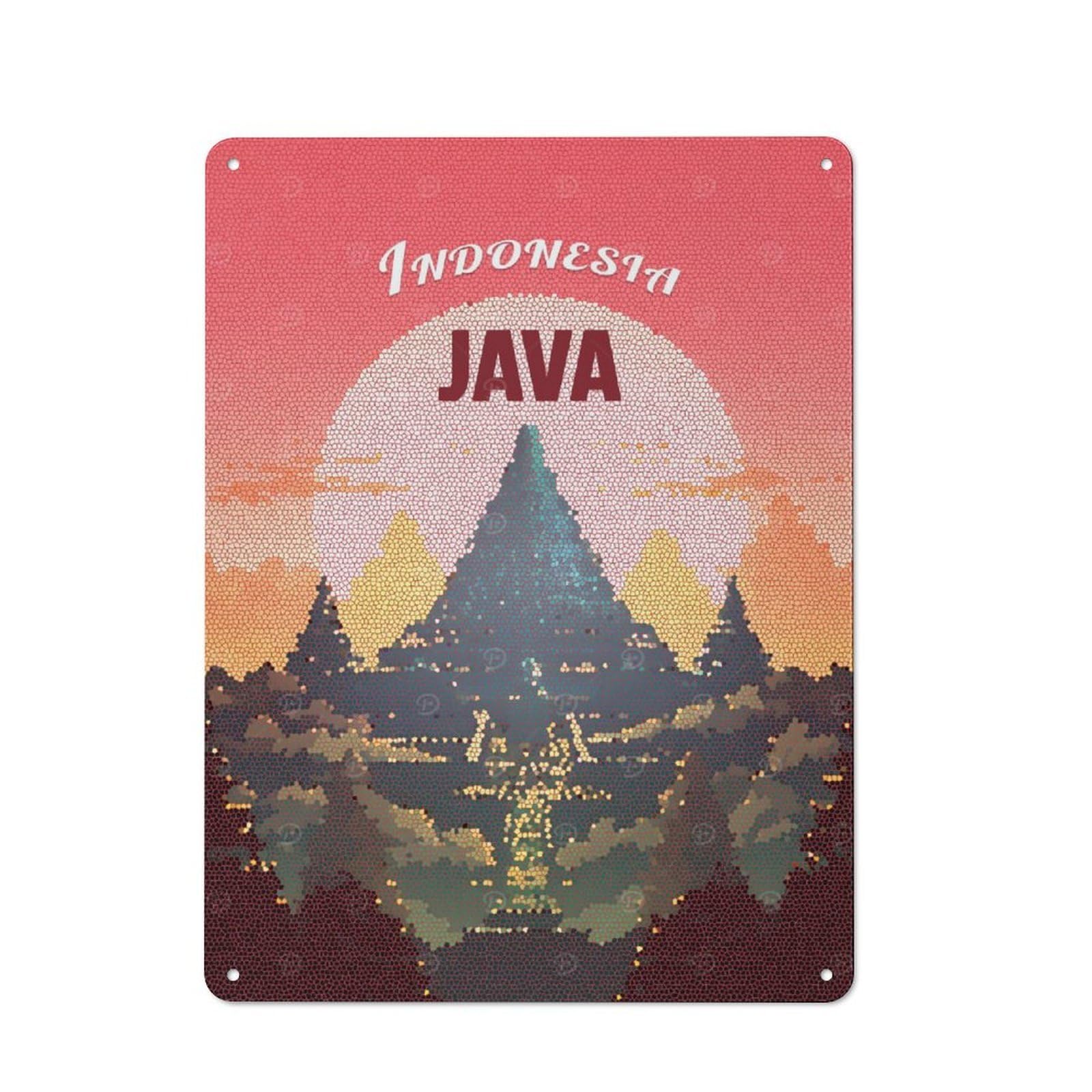 Junmoney Style-4 Tin Wall Plaque 40X30cm With Indonesia Java Travel For Guest Room Or Hallway, A Decorative Christmas Gift For Home Decor Collectors