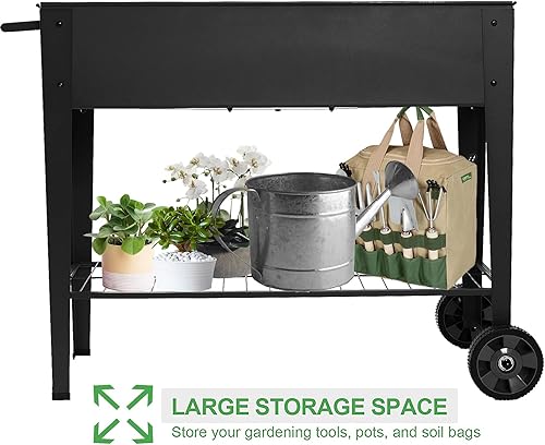 Miniatura 5 de Cama de jardín móvil de metal elevada maceta con patas manillar Jardineras al aire libre sobre ruedas Apartamento Patio Flores Verduras Frutas