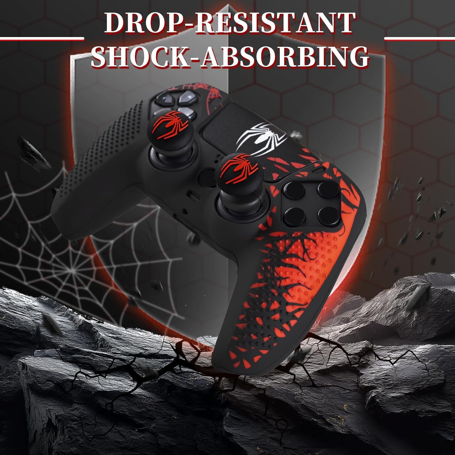 1 adhesivo de silicona y 2 empuñaduras extensoras para mando de PS5 Spider Edition, color rojo