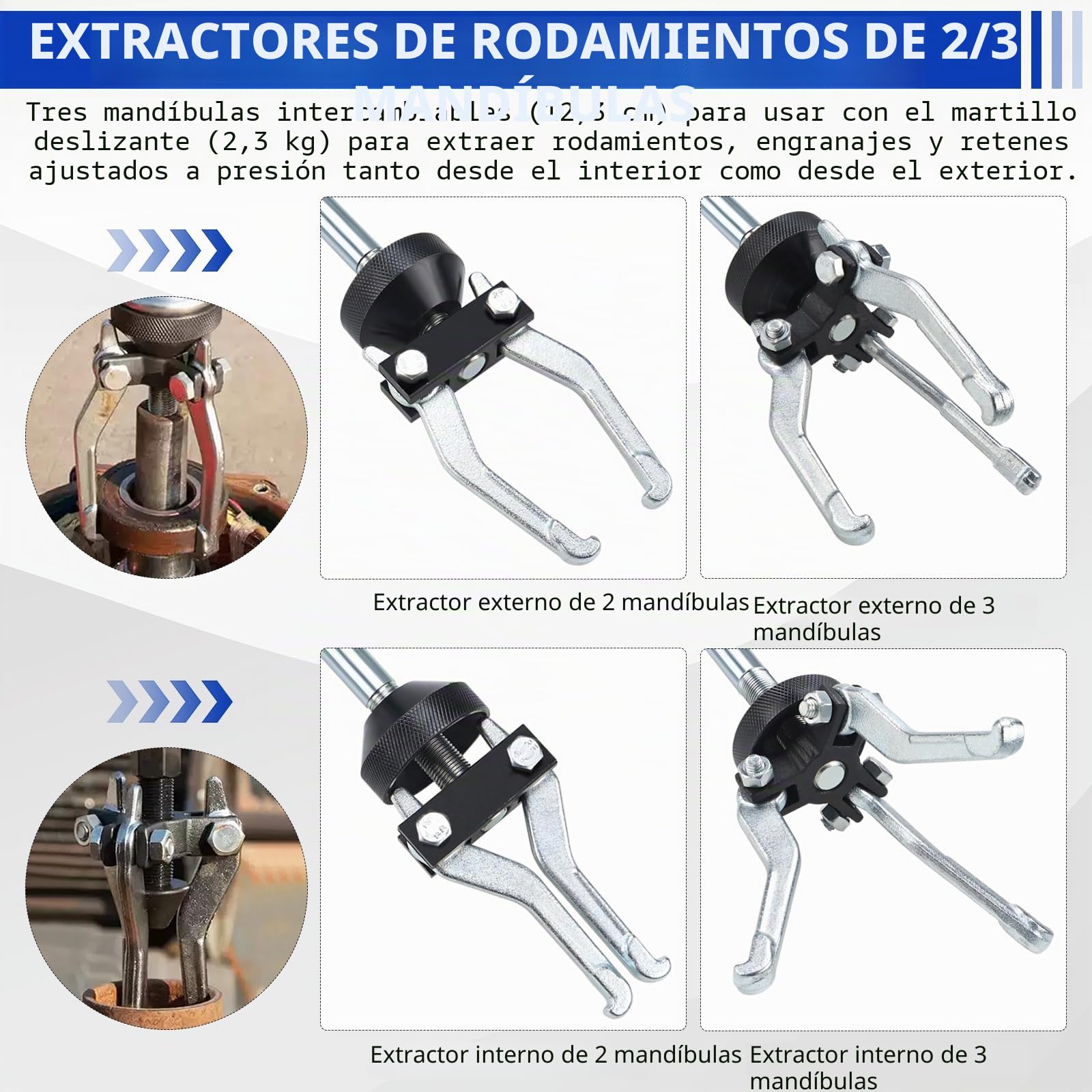 FreeTec 9 en 1 Extractor de Martillo Inercia, Extractor Bujes y Rodamientos con Martillo Deslizante, 2 Tams. Extractores Buje, 3 Garras Extractores Rodamientos Internos, Extracción Abolladuras Coche