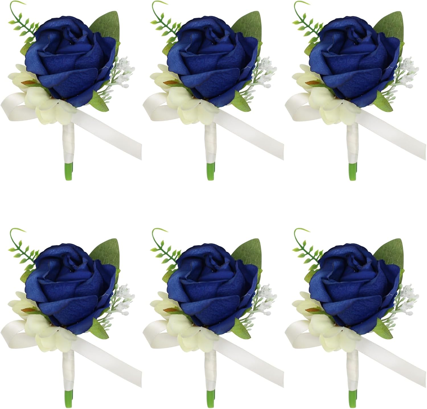 6 Pcs Rose Boutonniere for Men Wedding, Groom and Best Man Boutonnieres with Artificial Flower for Wedding Prom Party (Royal Blue)