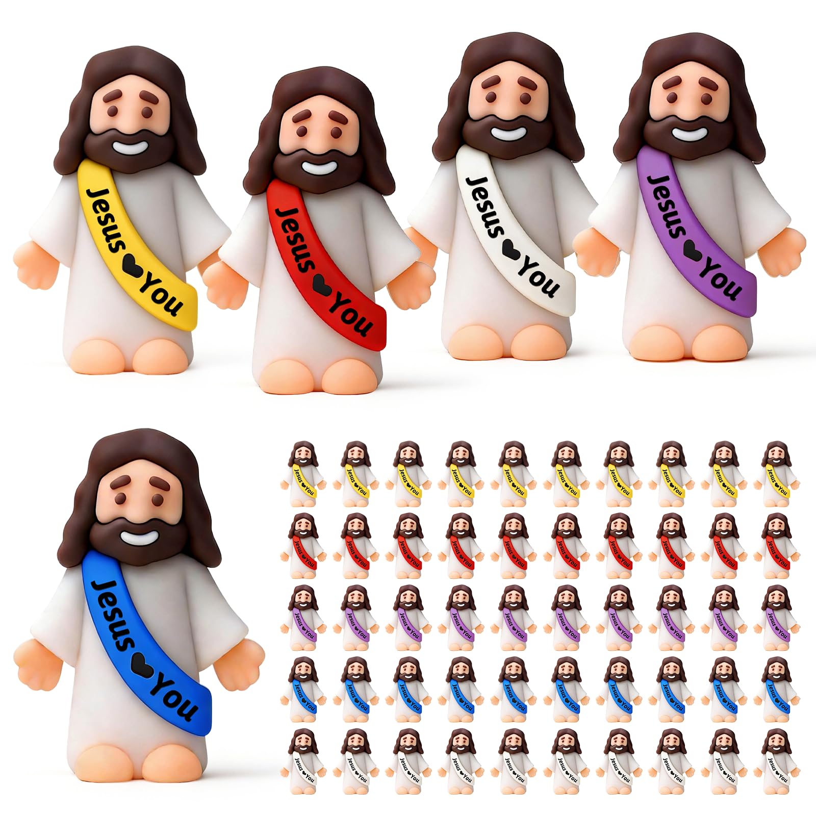 50 Figuras de Jesús de bebé, Figuras de Jesús Multicolor, religiosos clásicos de Cristo Salvador Jesús?Manualidades Regalos de Bautismo Rellenos de Huevos de Pascua