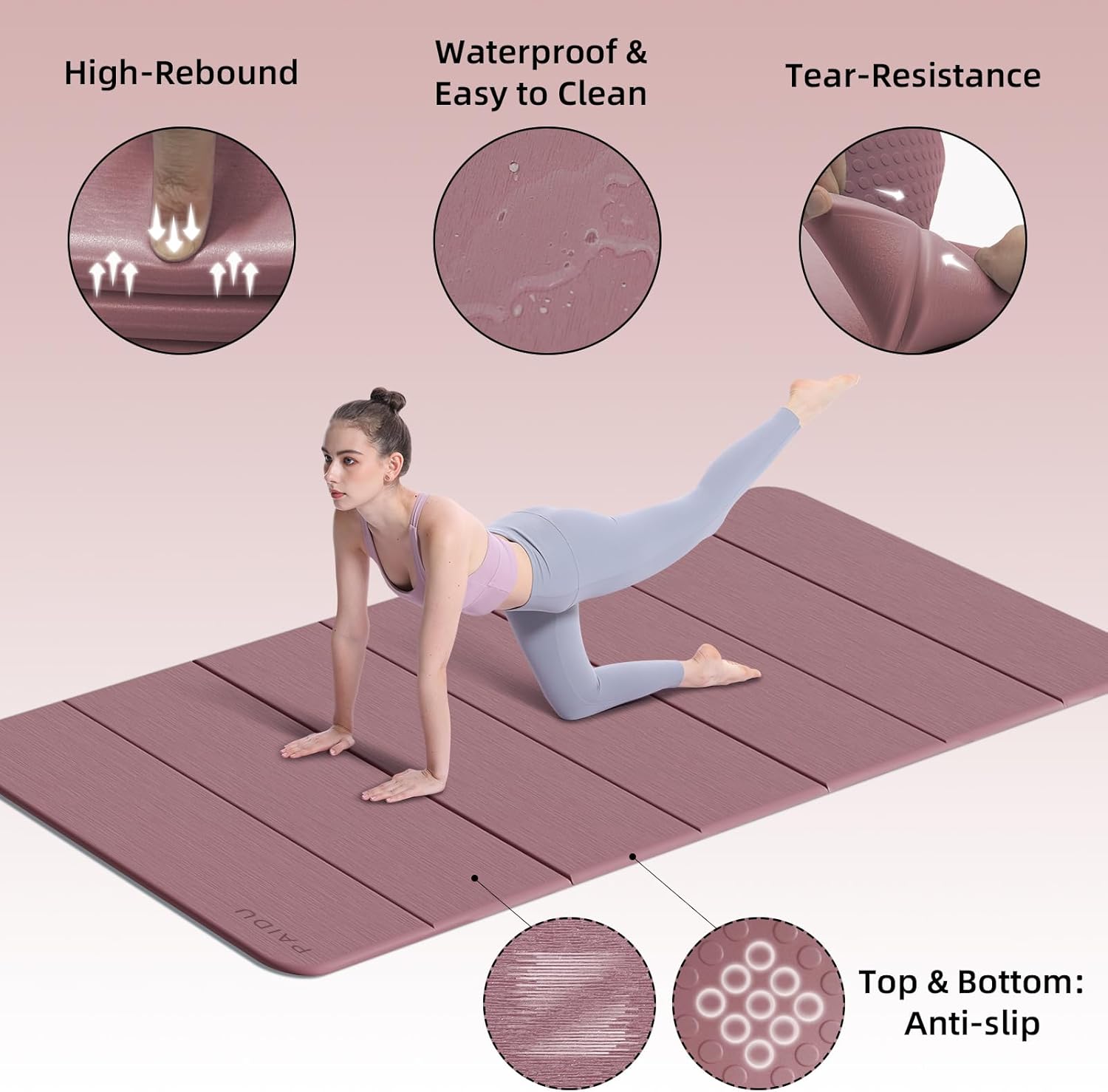 Foldable Yoga Mat thick- 2/5" (10MM) TPE Non-Slip Design, Quick Fold，Easy Storage, 75x40 Extra Long/Wide for Indoor Yoga, Pilates and Outdoor Travel Workouts - Image 3