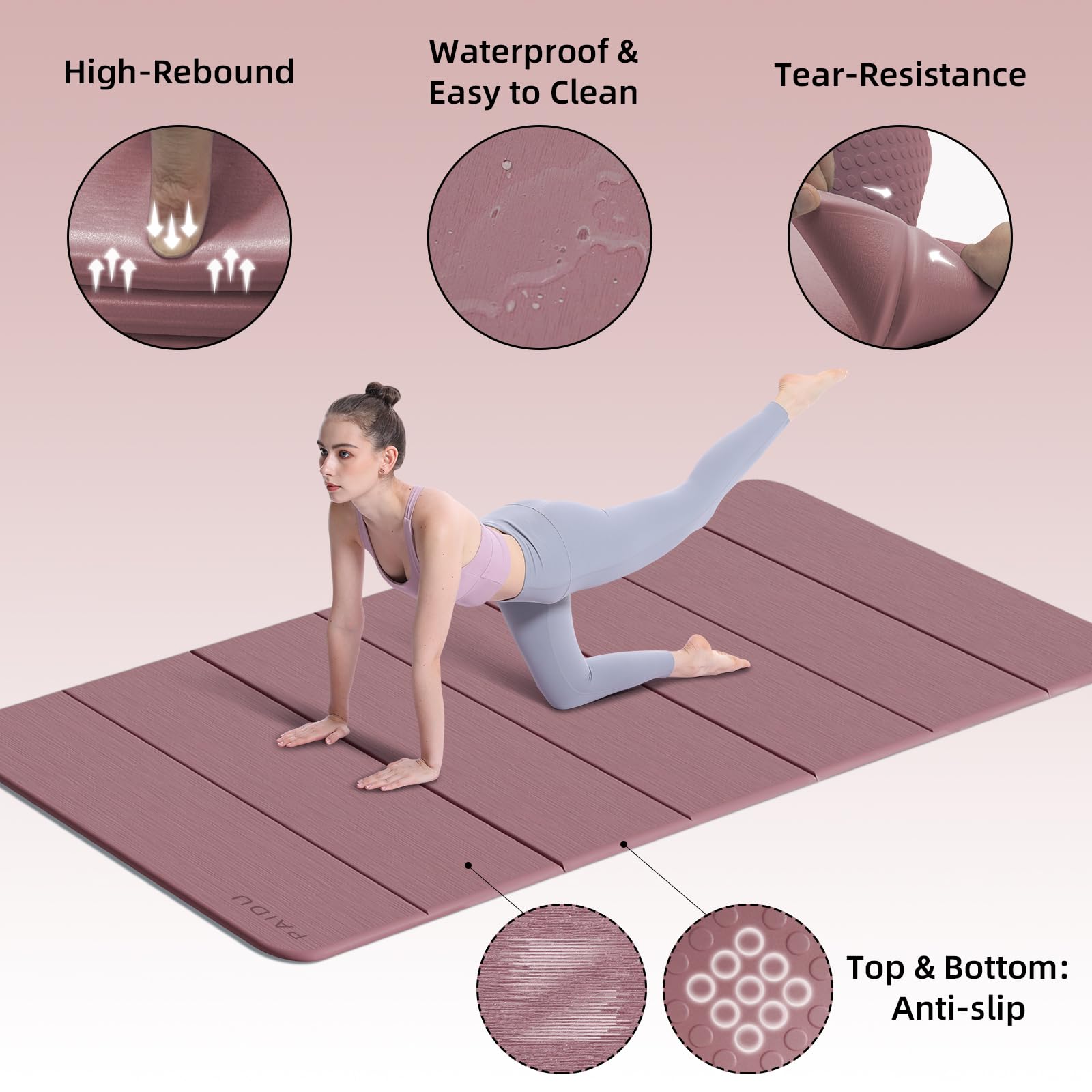 PAIDU Tappetino da yoga pieghevole, spessore 10 mm, in TPE antiscivolo, facile da piegare, 75 x 40 cm, extra lungo/largo, per yoga, pilates e allenamenti all'aperto