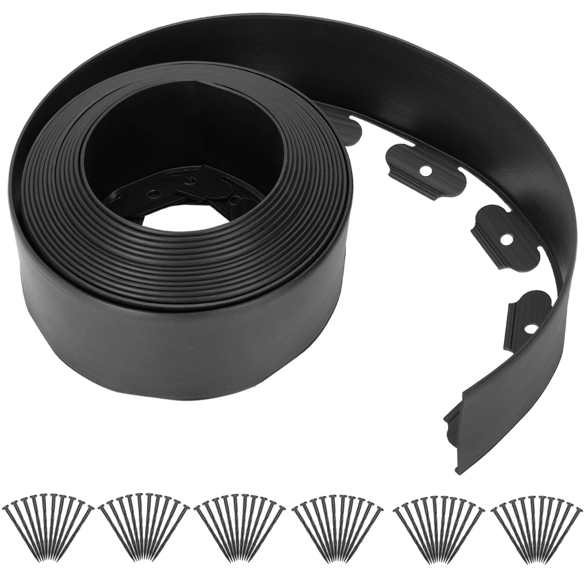 4 Inch Tall 66FT No-Dig Landscape Edging, Polyethylene Garden Edge Border for Landscaping Gardens, Lawns, Flower Beds with 60 Spikes (Black)