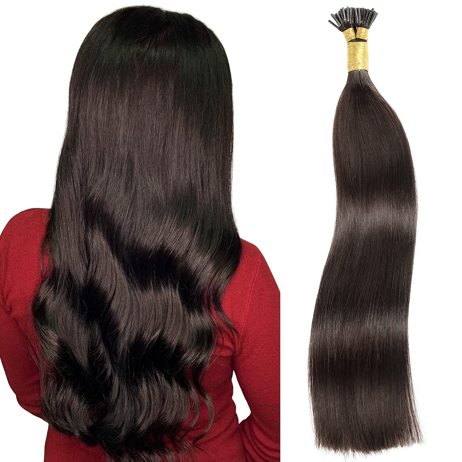 Jiameisi I Tip Hair Extensions Human Hair 18 inch Itip Human Hair Extensions Keratin Real Human Hair Extensions for Women Fit Any Scene #2 Dark Brown 100g Styling Dyeing Straightened Cold Fusion