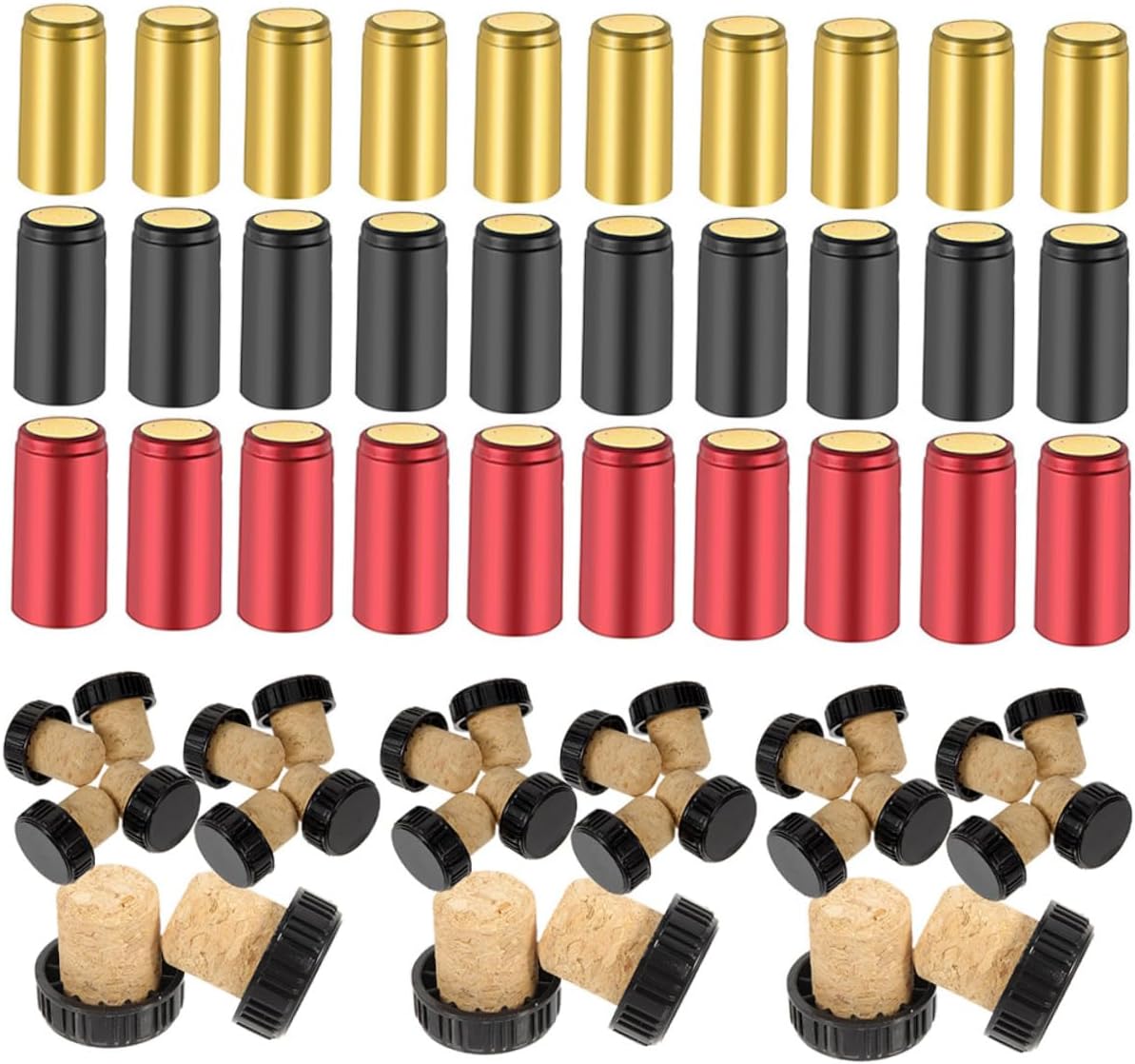 30 Sets PVC Heat Shrink Caps for Wine Bottles with Wooden Cork