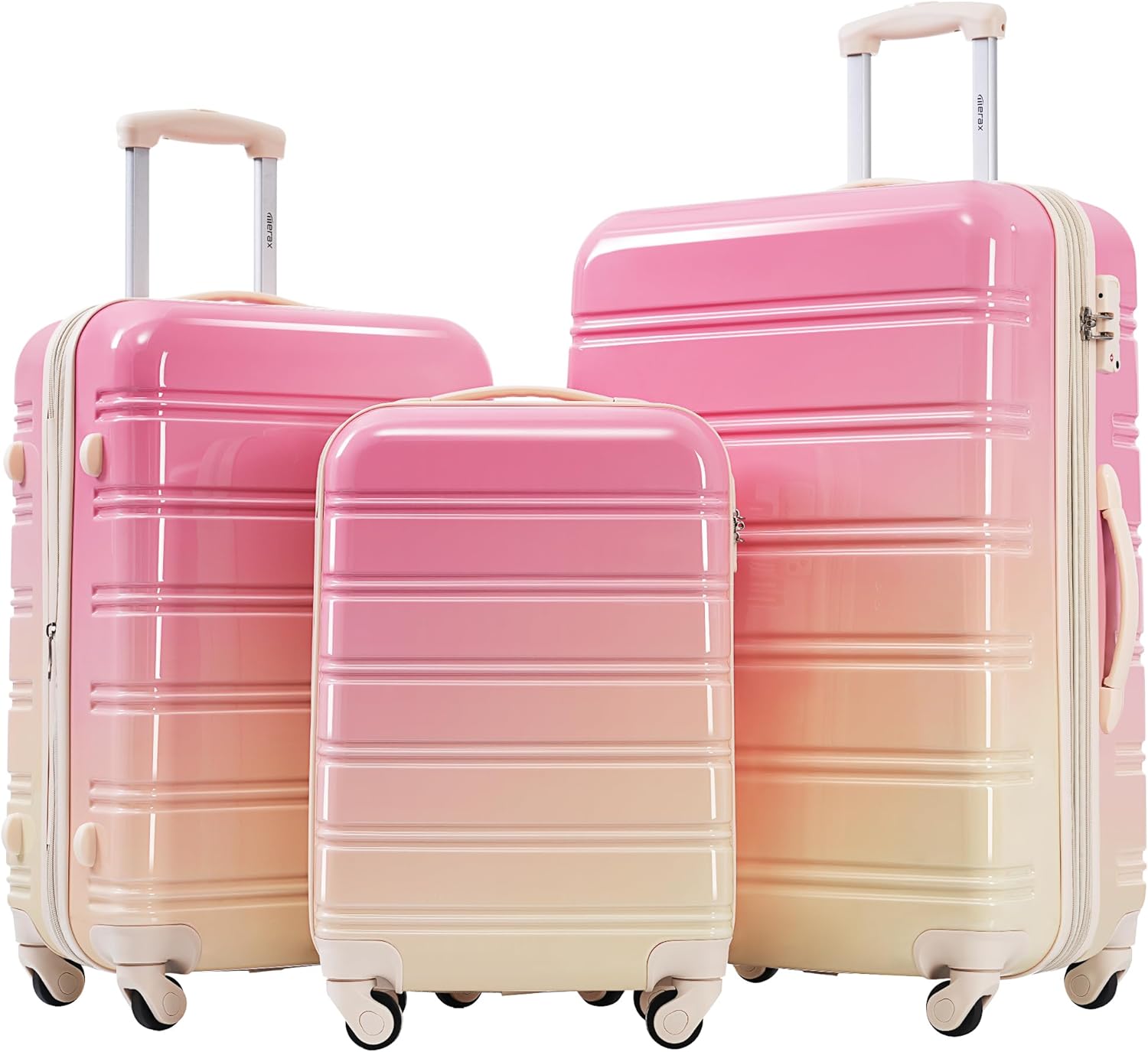 Merax 3-Piece Hardside Expandable Luggage Set, Gradient Pink/Yellow