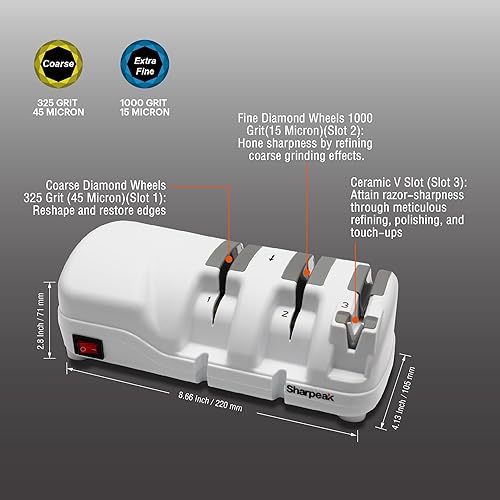 Miniatura 2 de 198H-SPK - Afilador de cuchillos eléctrico profesional, versátil de 3 etapas, ruedas de diamante monocristalino, protección contra