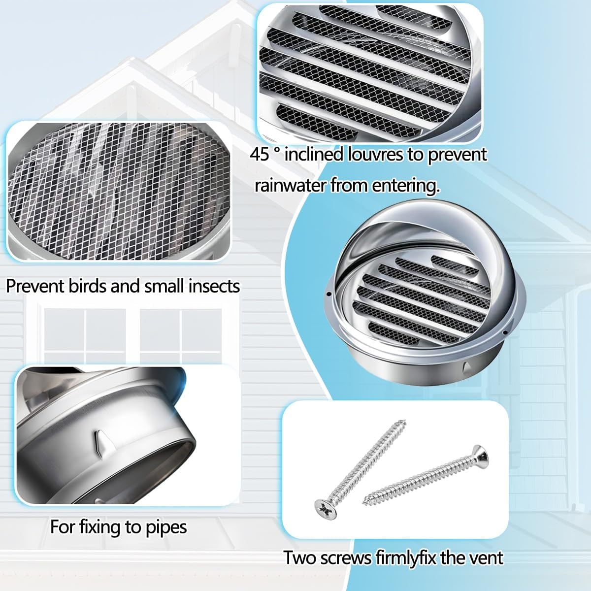 4 Pcs Duct Dryer Air Vent Cover Exterior Wall, Soffit Vent Round Stainless Steel for Home Ceiling, Exhaust Vent for HVAC Ventilation System(180 mm/7in)